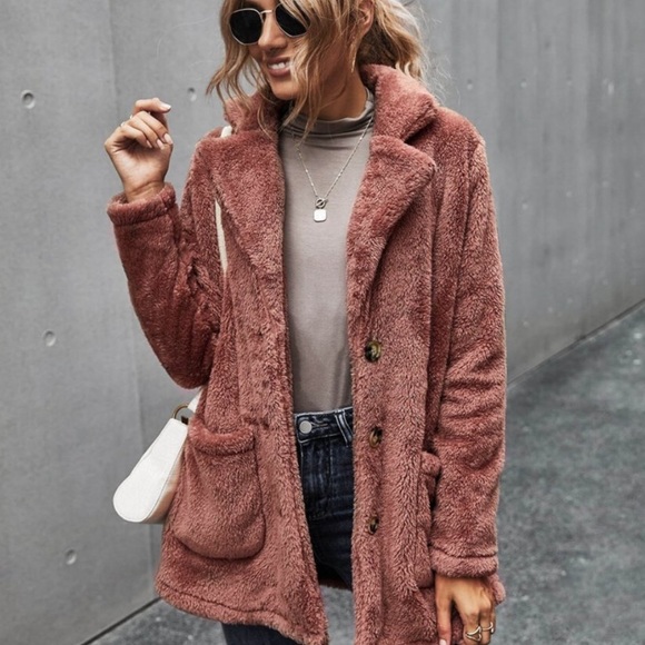 Black comfy button pocket teddy jacket coat - Picture 6 of 14